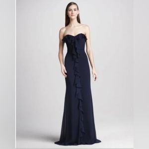 Badgley Mischka Strapless long navy ballgown. Size 2